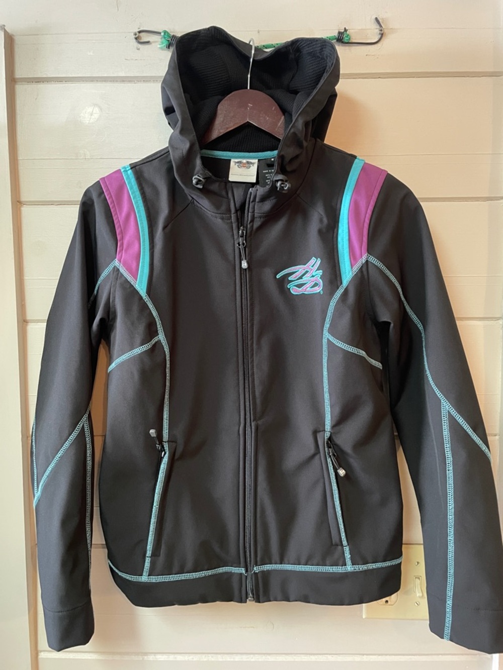 Harley-Davidson Jacket Women’s Black Teal Purple Accent Stitching Size S.